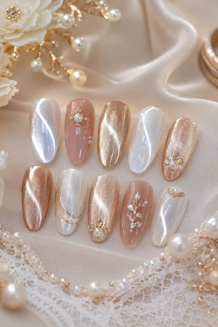 Mẫu nail box cô dâu giúp tôn lên vẻ đẹp bàn tay trong ngày cưới