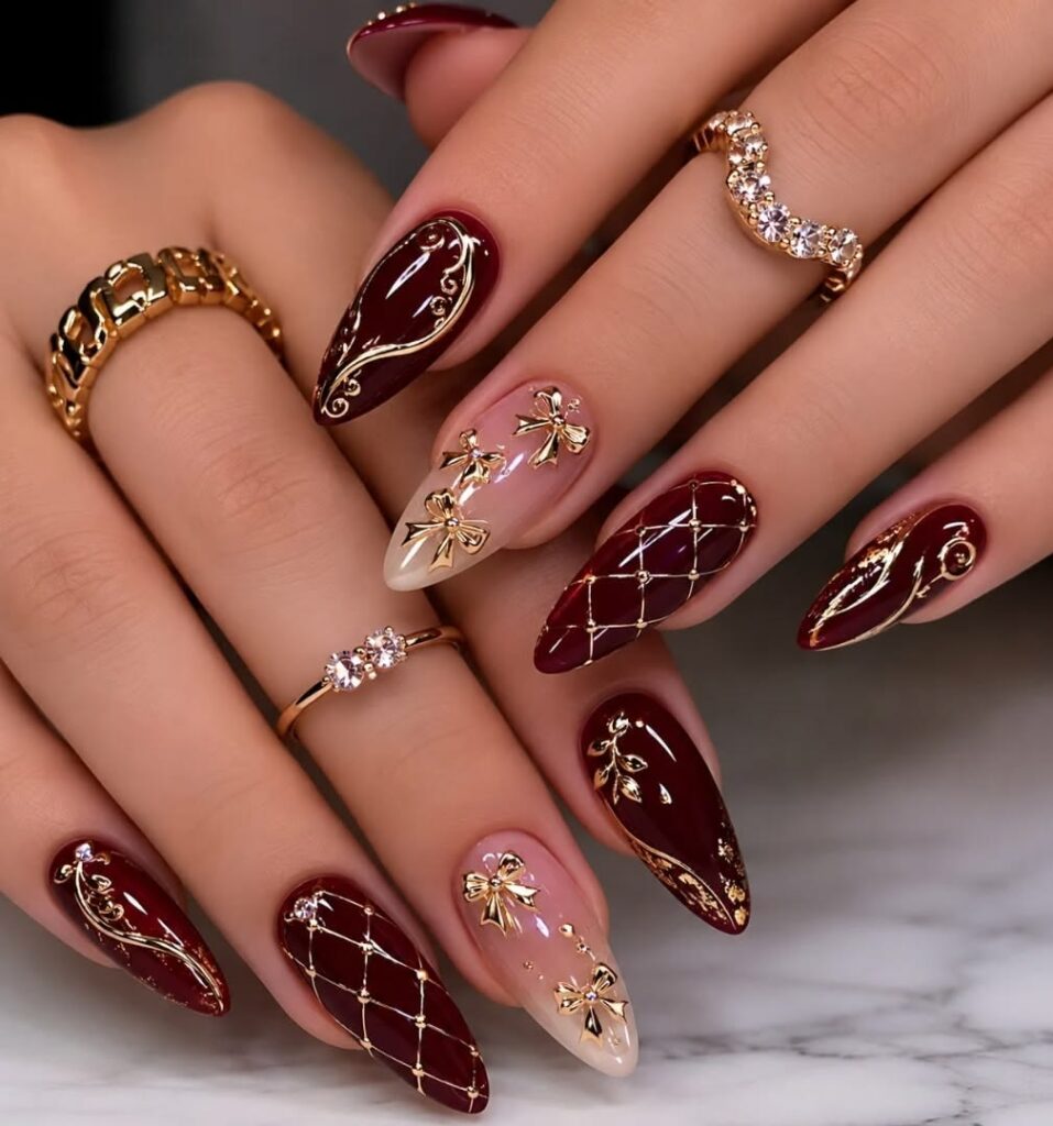 Mẫu nail màu đỏ mận