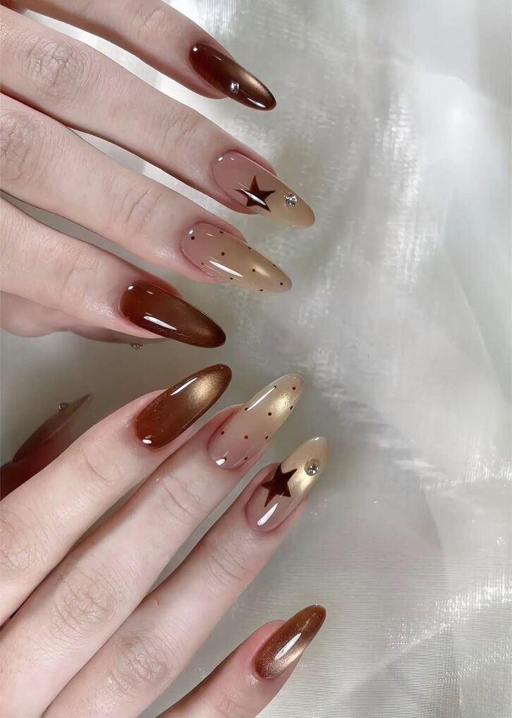 Mẫu nail màu nâu thạch phong cách Hàn Quốc, tinh tế và hiện đại