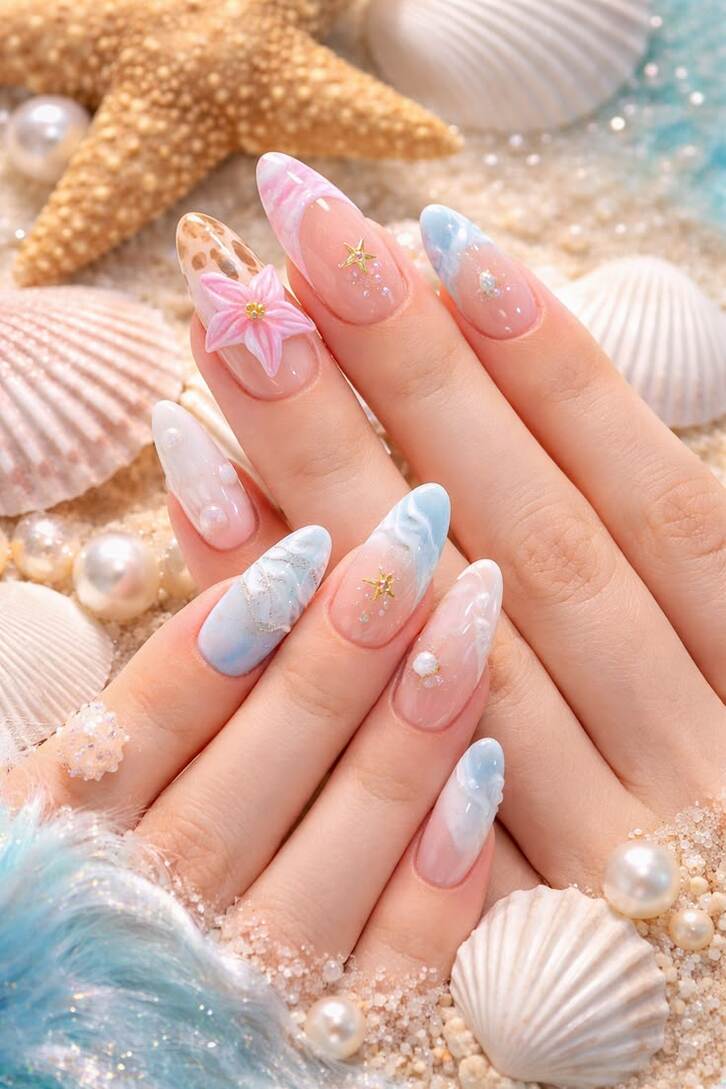 Những mẫu nail đi biển lấy cảm hứng từ đại dương, mang sắc xanh mát mắt và cuốn hút